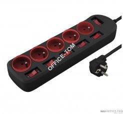 Listwa zasilająca/przedłużacz RAINBOW PRO 5 gniazdek 15 czarnoczerwona