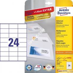 Etykiety uniwersalne A4 25 arkuszy + 5 arkuszy Extra 70 x 36 mm białe Avery Zweckform