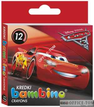 Kredki BAMBINO w oprawie drewnianej 12kol + temperówka CARS 3