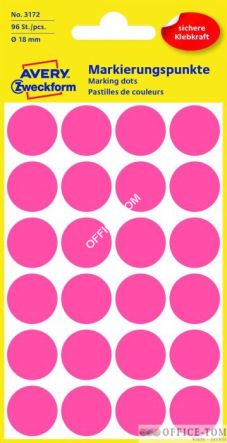Kółka AVERY ZWECKFORM do zaznaczania kolorowe 96 etyk./op., Ø18 mm, czerwone odblaskowe