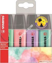 Zakreślacz STABILO BOSS ORIGINAL, kolory pastelowe, komplet 4 szt.
