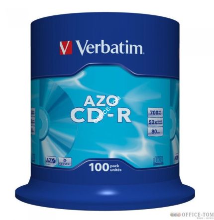 Płyta VERBATIM CD-R  cake box 100  700MB  52x  Crystal  DataLife+ AZO