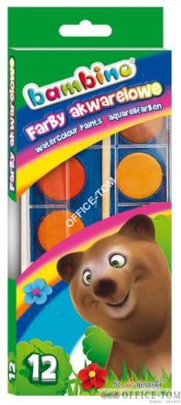 Farby akwarelowe BAMBINO 12 kol. - duża pastylka