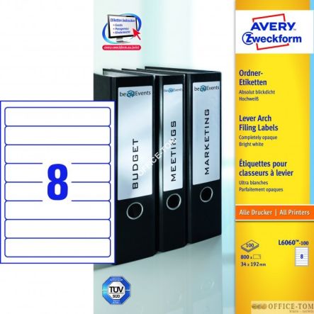 Etykiety AVERY ZWECKFORM na segregatory A4, 100 ark./op., 192 x 34 mm, białe