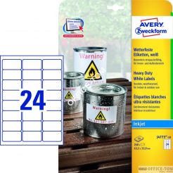 Etykiety AVERY ZWECKFORM Heavy Duty A4, 10 ark./op., 63,5 x 33,9 mm, białe, poliestrowe