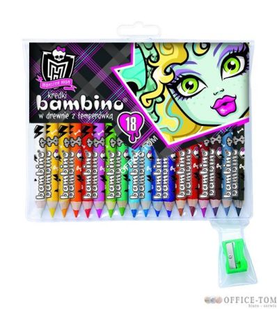 Kredki BAMBINO w opr.drew. 18 kol. z nadrukiem + temperówka MONSTER HIGH St.Majewski