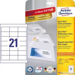 Etykiety uniwersalne A4 25 arkuszy + 5 arkuszy Extra 64 x 36 mm białe Avery Zweckform