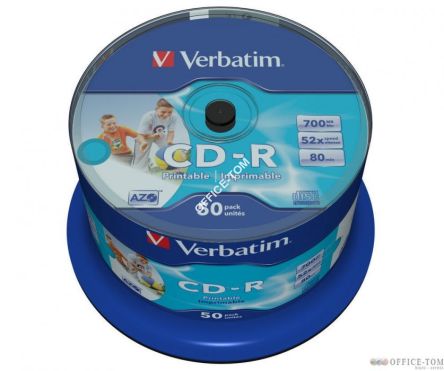 Płyta VERBATIM CD-R  cake box 50  700MB  52x  do nadruku Wide  DataLife+ AZO