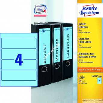 Etykiety AVERY ZWECKFORM na segregatory A4, 100 ark./op., 192 x 61 mm, niebieskie