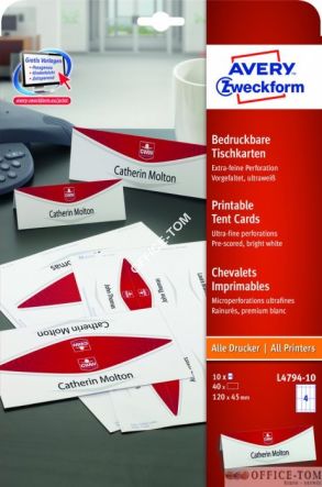 Stojące identyfikatory do zadruku A4, 40 szt./op., 120 x 45 mm, białe Avery Zweckform