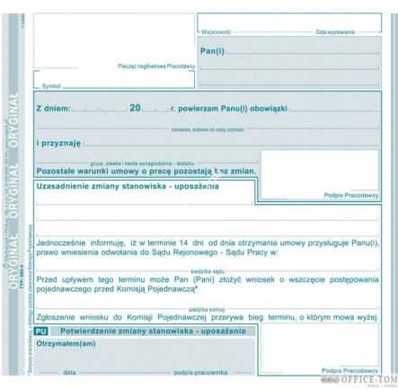 PU Potwierdzenie zmiany stanowiska - uposażenia MICHALCZYK I PROKOP 2/3 A5 40 kartek