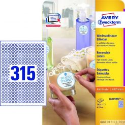 Etykiety AVERY ZWECKFORM o nietypowych kształtach A4, 25 ark./op., Ø10 mm, białe