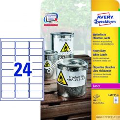 Etykiety AVERY ZWECKFORM Heavy Duty A4, 20 ark./op., 63,5 x 33,9 mm, białe, poliestrowe