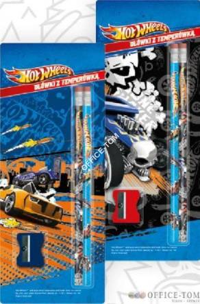 Ołówki grafitowe z gumką z nadrukiem 2 szt.+ temperówka(blister) HOT WHEELS ST.MAJEWSKI