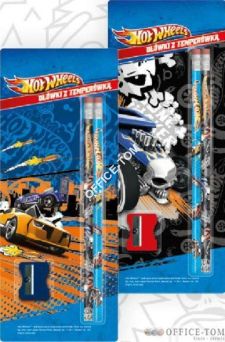 Ołówki grafitowe z gumką z nadrukiem 2 szt.+ temperówka(blister) HOT WHEELS ST.MAJEWSKI