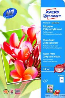 Papier fotograficzny Premium wysokobłyszczący 250g, 297 x 420 mm, biały, Avery Zweckform