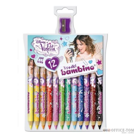 Kredki BAMBINO w opr.drew. 12 kol. z nadrukiem + temperówka VIOLETTA St.Majewski