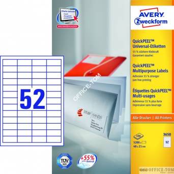 Trwałe Etykiety AVERY ZWECKFORM uniwersalne A4, 100 ark./op., 48 x 21  mm, białe