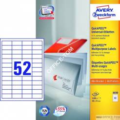 Trwałe Etykiety AVERY ZWECKFORM uniwersalne A4, 100 ark./op., 48 x 21  mm, białe