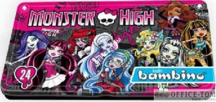 Kredki BAMBINO  24-kol.   w pud.metalowym MONSTER HIGH St.Majewski