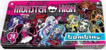 Kredki BAMBINO  24-kol.   w pud.metalowym MONSTER HIGH St.Majewski