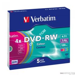 Płyta VERBATIM DVD-RW  slim jewel case  4.7GB  4x  Colour