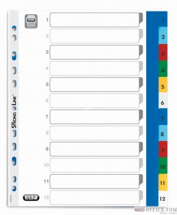 Przekładki A4 MAXI z kolorowego PP NUMERYCZNE 1-12 ELBA