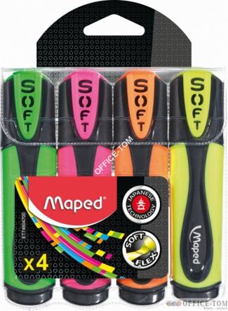 Zakreślacz FLUO PEPS ULTRA SOFT mix 4 szt w etui - pudełko z zawieszką Maped