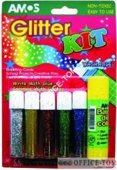 Sypki brokat  AMOS GKT02B5 - 5 kolorów + klej w sztyfcie 8g