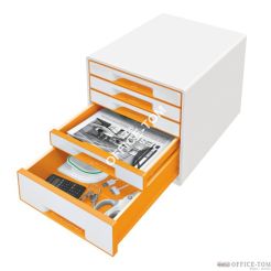 Pojemnik z 5 szufladami Leitz WOW, perłowy biały / pomarańczowy
