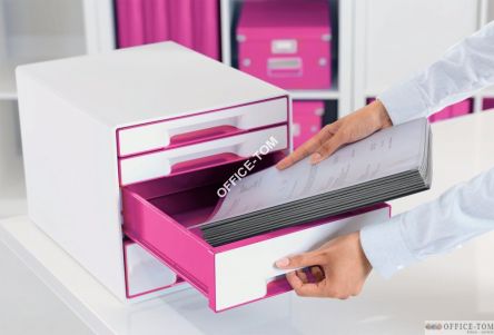 Pojemnik z 4 szufladami Leitz WOW, perłowy biały / różowy