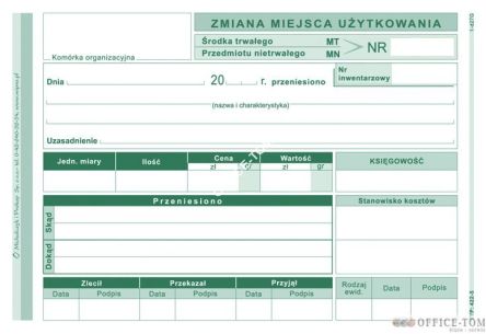 MT Zmiana Miejsca Użytkowania Środka Trwałego MICHALCZYK I PROKOP A6 40 kartek