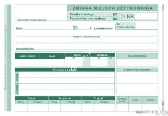 MT Zmiana Miejsca Użytkowania Środka Trwałego MICHALCZYK I PROKOP A6 40 kartek