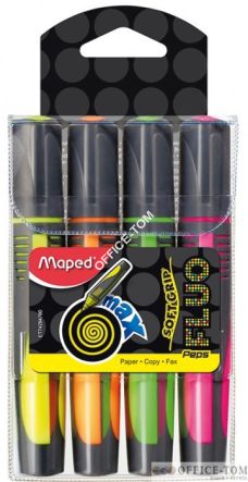 Zakreślacz Fluo peps max mix kol. 4 szt etui pud. z zaw. Maped