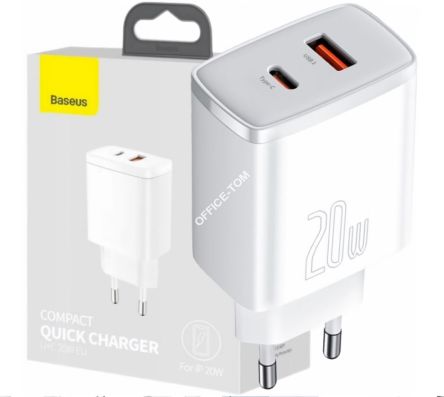 Szybka ładowarka sieciowa USB / USB-C Baseus Compact 20W (bez kabla)