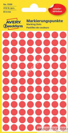 Usuwalne kółka do zaznaczania Ø8mm, 416szt./op. czerwone 3589 Avery Zweckform