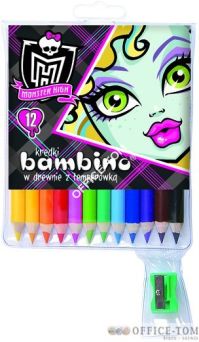 Kredki BAMBINO w opr.drew. 12 kol. + temperówka MONSTER HIGH St.Majewski