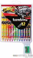 Kredki BAMBINO w opr.drew. 12 kol. z nadrukiem + temperówka HOT WHEELS St.Majewski