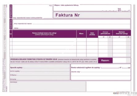 Faktura dla podatników zwolnionych podmiotowo z podatku od towarów i usług, A5, (o+1k) MICHALCZYK I PROKOP