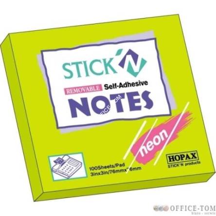Bloczki samoprzylepne STICK\'N  76x76 Neonowy-zielony 100k
