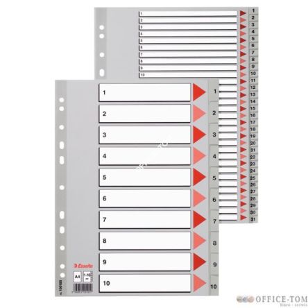 Przekładki plastikowe szare PP numeryczne A4 ESSELTE, 1-6