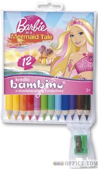 Kredki BAMBINO w opr.drew. 12 kol. z nadrukiem + temperówka BARBIE  St.Majewski