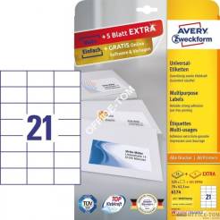 Etykiety uniwersalne A4 25 arkuszy + 5 arkuszy Extra 70 x 423 mm białe Avery Zweckform