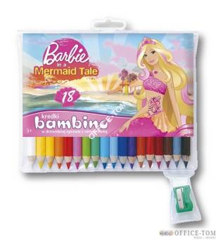 Kredki BAMBINO w opr.drew. 18 kol. z nadrukiem + temperówka BARBIE  St.Majewski