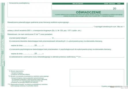 Oświadczenie w sprawie spełnienia przez przedsiębiorcę wykonującego transport drogowy MICHALCZYK I PROKOP A5 40 kartek