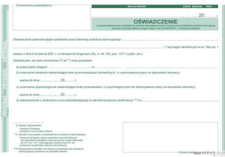 Oświadczenie w sprawie spełnienia przez przedsiębiorcę wykonującego transport drogowy MICHALCZYK I PROKOP A5 40 kartek