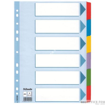 Przekładki, kolorowy karton, karta opisowa Mylar A4, ESSELTE, 6 kart