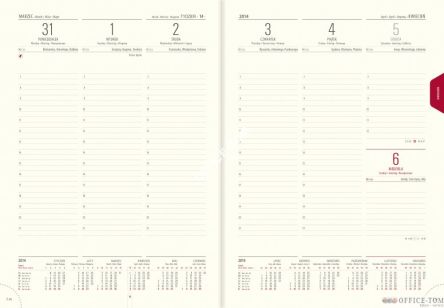 Kalendarz A4 książkowy ok.09-C1 układ tygodniowy grafit wstawki czerwone Telegraph
