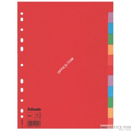 Przekładki, kolorowy Karton bez karty opisowej A4, 12 kartek Esselte