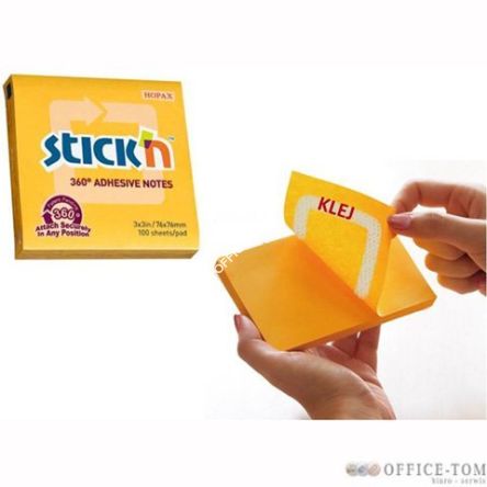 Notes samoprzylepny 76X76mm 360 stopni ciemno żółty STICK\'N